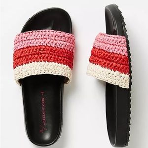NIB Anthropologie Amira Slide Sandals Pink Multi sz 39/US 9 Crochet Women SlipOn